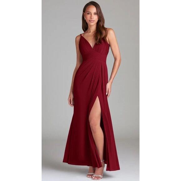 Azazie Dresses & Skirts - NWT AZAZIE Maren Allure Stretch Burgundy A-Line Lace‎ Mesh Dress Gown Womens 6